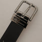 Elegant Black Leather Belt with Metal Buckle