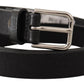 Elegant Black Leather Belt with Metal Buckle