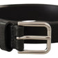 Elegant Black Leather Belt with Metal Buckle