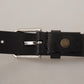 Elegant Black Leather Belt with Metal Buckle