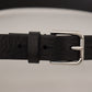 Elegant Black Leather Belt with Metal Buckle