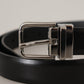 Elegant Black Leather Belt with Metal Buckle