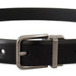 Elegant Black Leather Belt with Metal Buckle