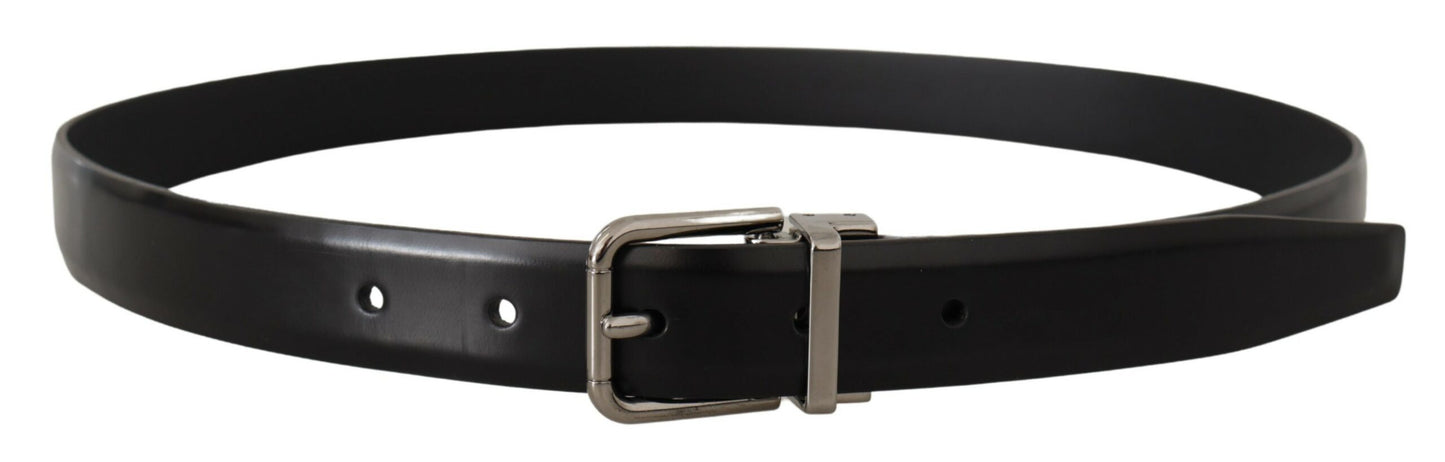 Elegant Black Leather Belt with Metal Buckle