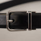 Elegant Black Leather Belt with Metal Buckle