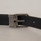 Elegant Black Leather Belt with Metal Buckle