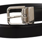 Sleek Black Leather Belt with Metal Buckle