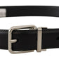 Sleek Black Leather Belt with Metal Buckle