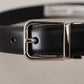 Sleek Black Leather Belt with Metal Buckle