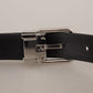 Sleek Black Leather Belt with Metal Buckle