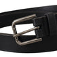 Elegant Black Leather Belt with Metal Buckle