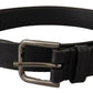 Elegant Black Leather Belt with Metal Buckle