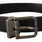 Elegant Black Leather Belt with Metal Buckle