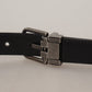 Elegant Black Leather Belt with Metal Buckle