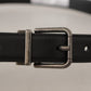 Elegant Black Leather Belt with Metal Buckle