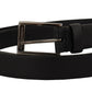 Elegant Black Leather Belt with Metal Buckle