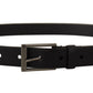 Elegant Black Leather Belt with Metal Buckle