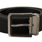 Elegant Black Leather Belt with Metal Buckle