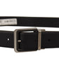 Elegant Black Leather Belt with Metal Buckle