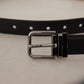 Sleek Black Leather Belt with Metal Buckle