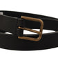 Elegant Black Leather Belt with Metal Buckle