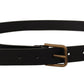 Elegant Black Leather Belt with Metal Buckle