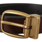 Brown Leather Classic Vintage Metal Buckle Belt