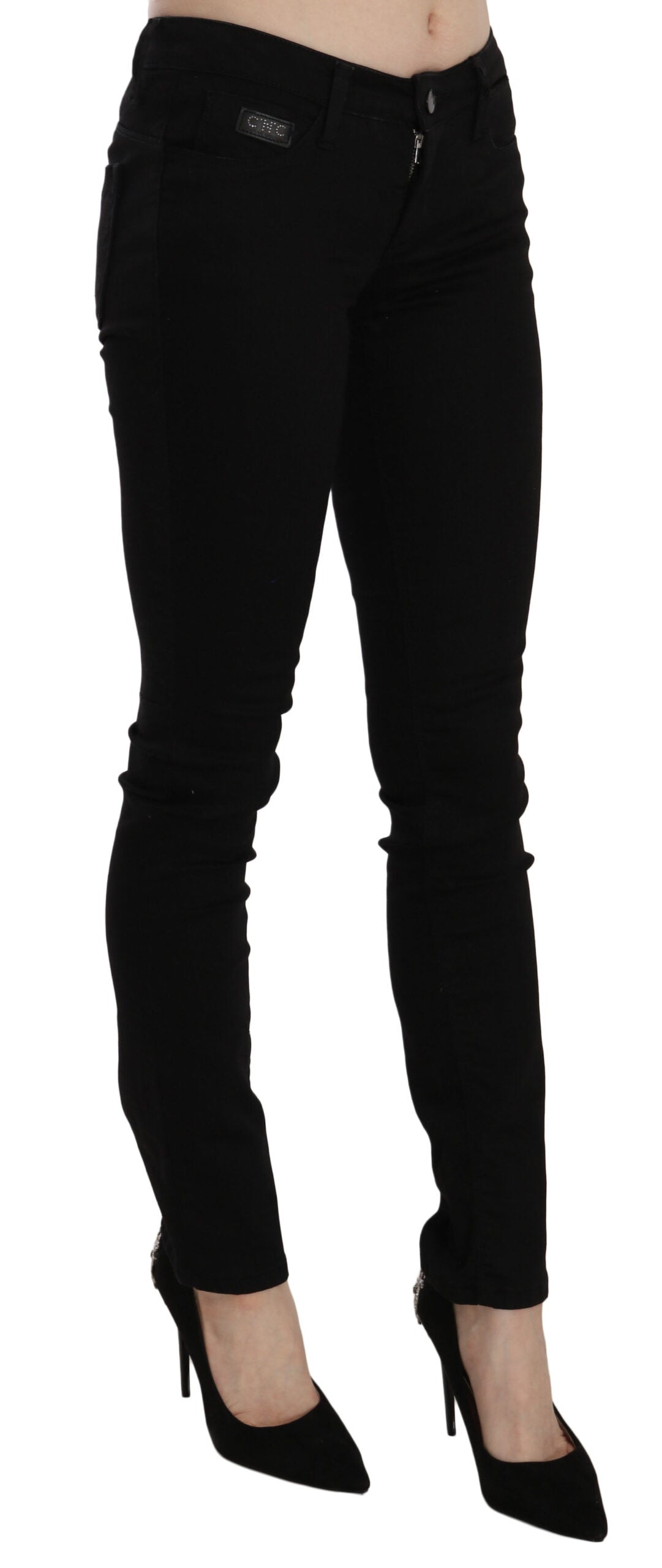 Elegant Black Mid Waist Slim Fit Jeans