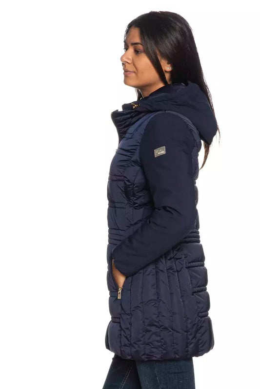 Chic Blue Technical Fabric Jacket with Hood