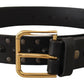 Elegant Leather Belt with Logo Engraved Buckle