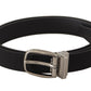 Elegant Black Canvas & Leather Belt