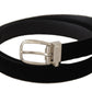 Elegant Velvet Black Belt with Logo Buckle