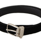 Elegant Velvet Black Belt with Logo Buckle