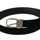 Elegant Black Velvet Engraved Buckle Belt