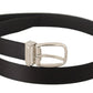 Elegant Black Leather-Canvas Designer Belt