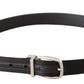 Elegant Black Leather-Canvas Designer Belt