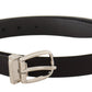 Elegant Black Leather-Canvas Designer Belt