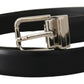 Elegant Black Leather Belt with Metal Buckle