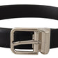 Elegant Black Leather Belt with Metal Buckle