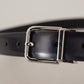 Elegant Black Leather Belt with Metal Buckle