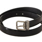 Elegant Black Leather Belt with Metal Buckle