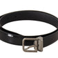 Elegant Black Leather Belt with Metal Buckle