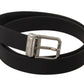 Elegant Black Leather Belt with Metal Buckle