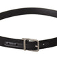 Elegant Black Leather Belt with Metal Buckle