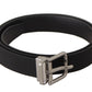 Elegant Black Leather Belt with Metal Buckle