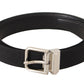 Elegant Black Canvas and Leather Belt