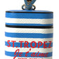 Blue Stripe Dauphine Leather Logo Print Airpod Case