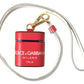 Red Leather Gold Tone Metal Logo Print Strap Airpods Case