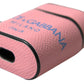 Pink Blue Calf Leather Logo Print Strap Airpods Case