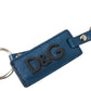 Elegant Blue Leather Keychain with Silver Accents